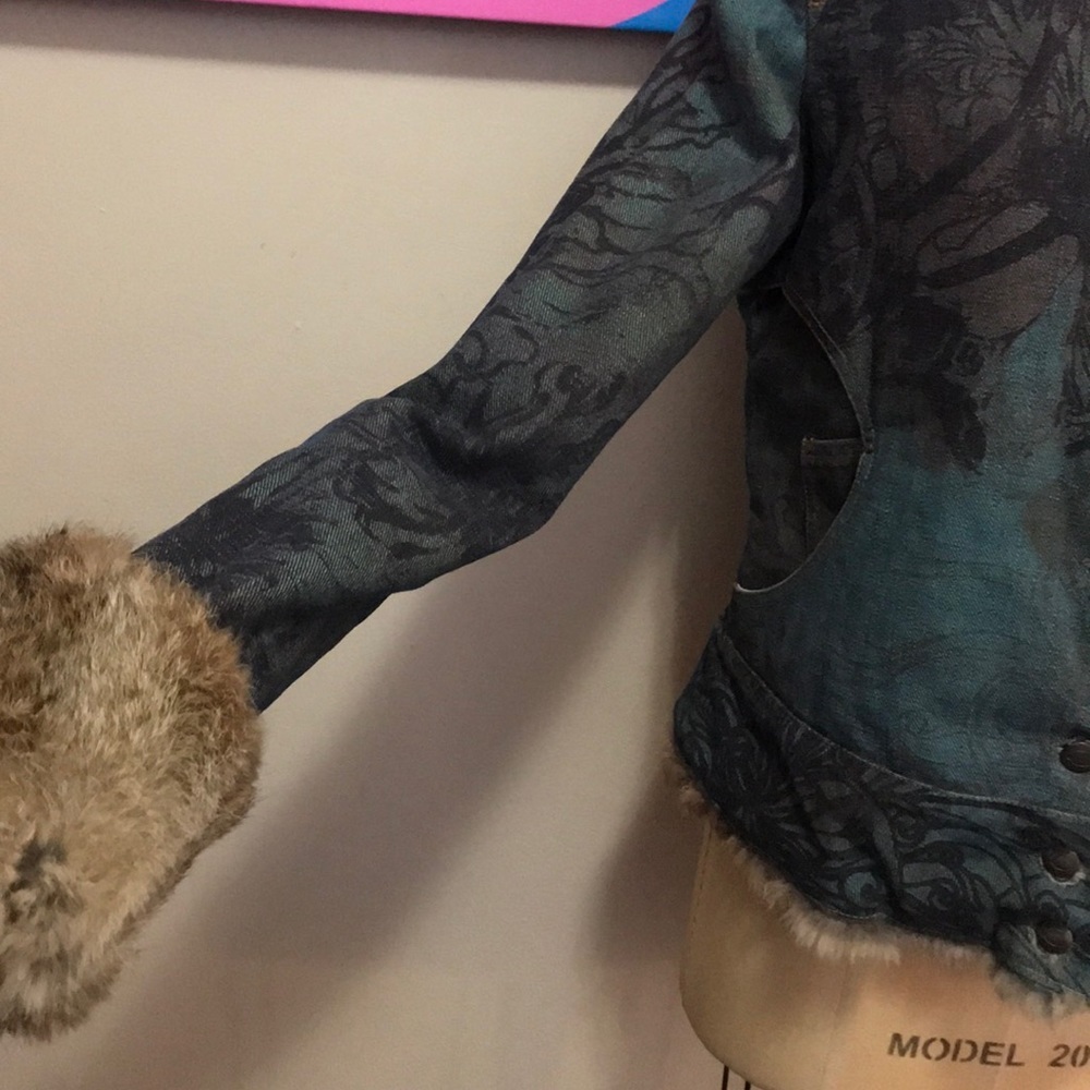 Roberto Cavalli Denim Rabbit Fur Lined Jacket - Picture 5 of 16